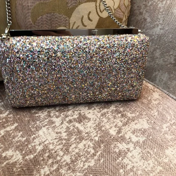 Jimmy Choo Silver Sparkle Clutch with pink n mint green - Picture 3 of 9